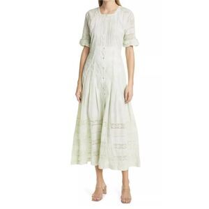 LOVESHACKFANCY Edie Lace Inset Midi Dress Yellow Tie Dye Medium